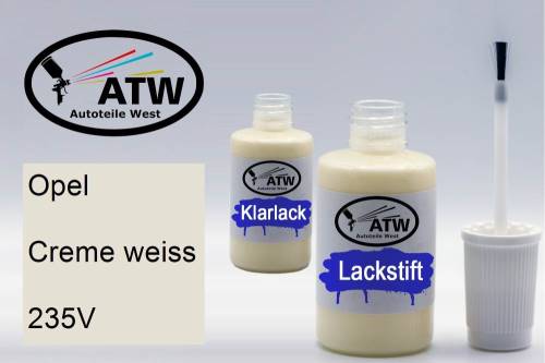 Opel, Creme weiss, 235V: 20ml Lackstift + 20ml Klarlack - Set, von ATW Autoteile West.